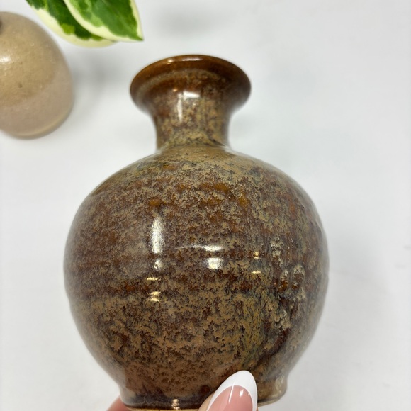 VINTAGE Signed Studio Pottery Glazed Midcentury Stoneware Vase - Picture 4 of 7